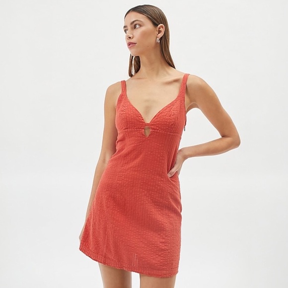 Urban Outfitters Dresses & Skirts - Urban Outfitters Why Not Seersucker Mini Dress Linen Blend Cutout Women Small